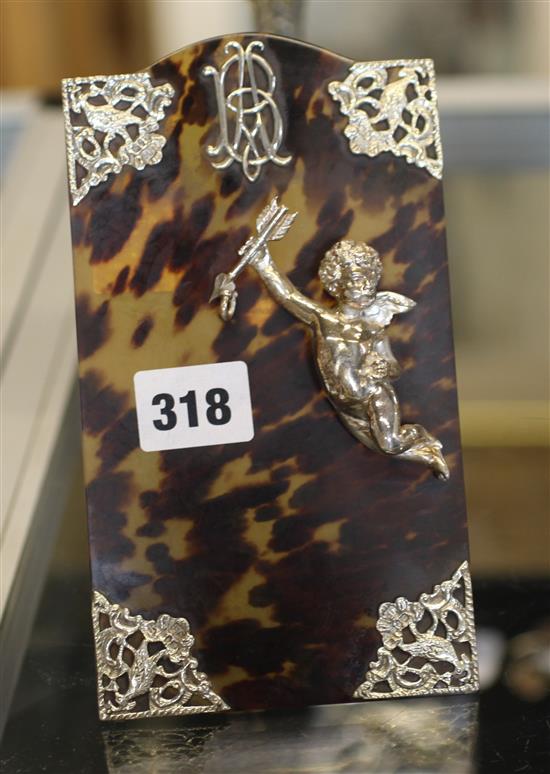 Tortoiseshell & silver mounted cherub  watch stand